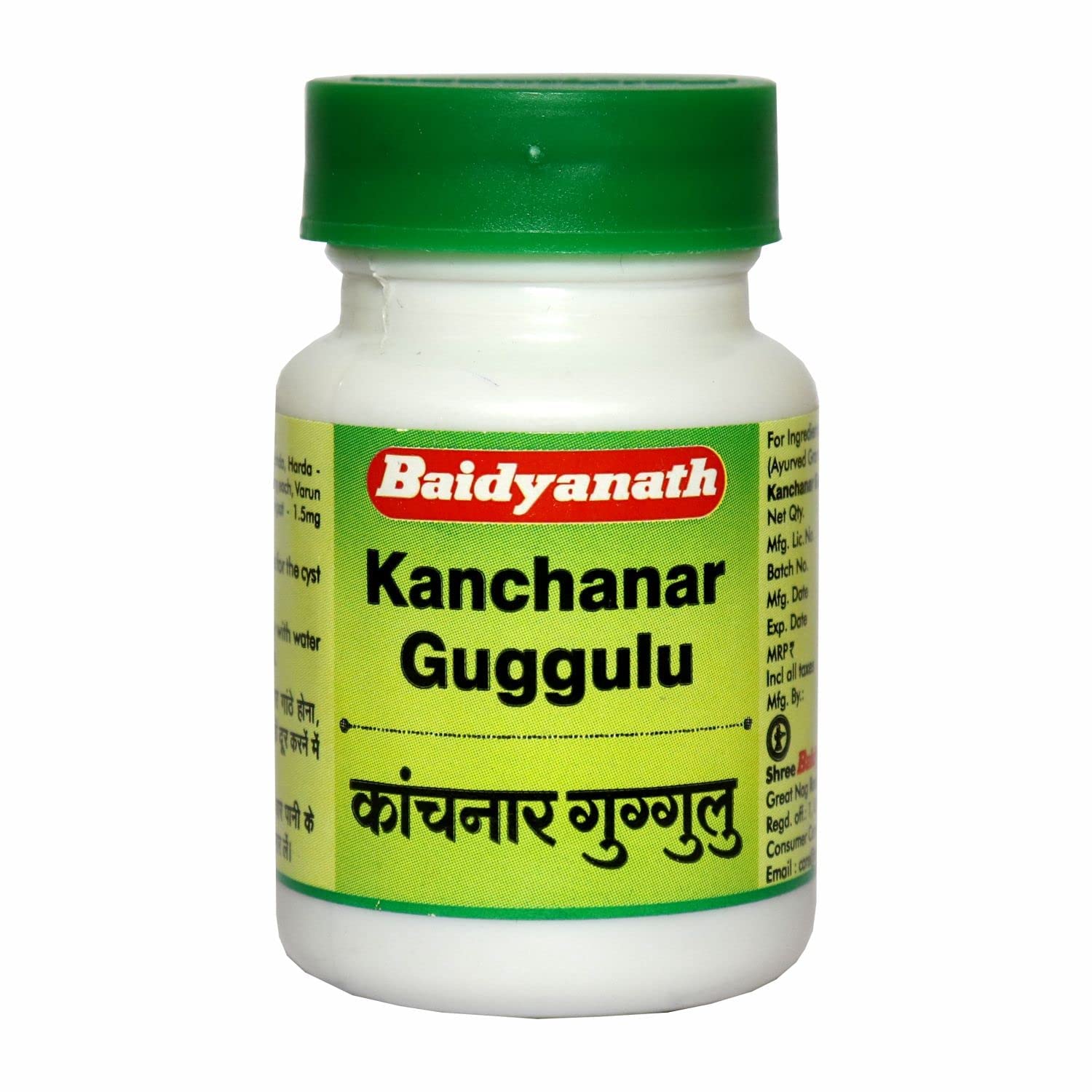 Bottle of Baidyanath Kanchanar Guggulu on a white background