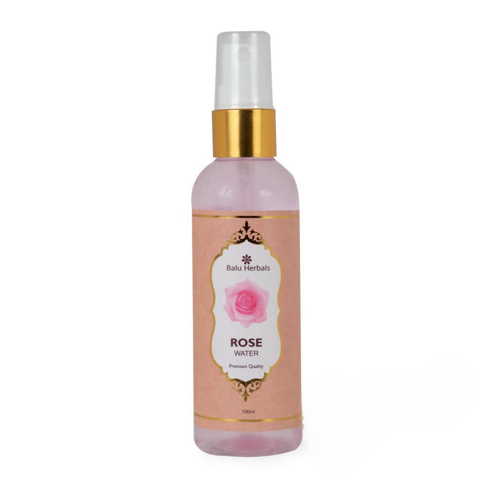 Bottle of Balu Herbals Rose Water on a white background