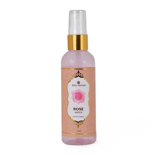 Bottle of Balu Herbals Rose Water on a white background