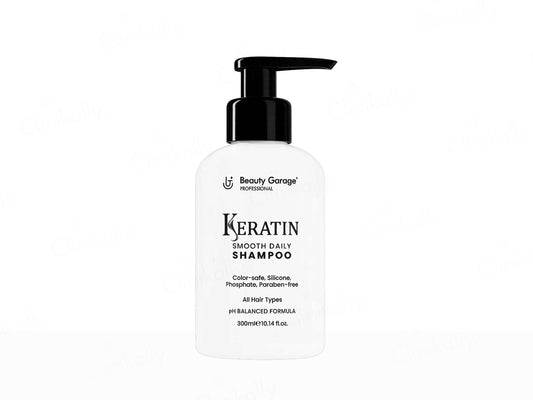 Beauty Garage Keratin Smooth Daily Shampoo bottle on a white background
