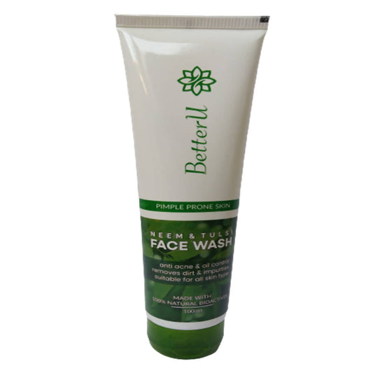 Tube of BetterU Neem & Tulsi Face Wash on a white background