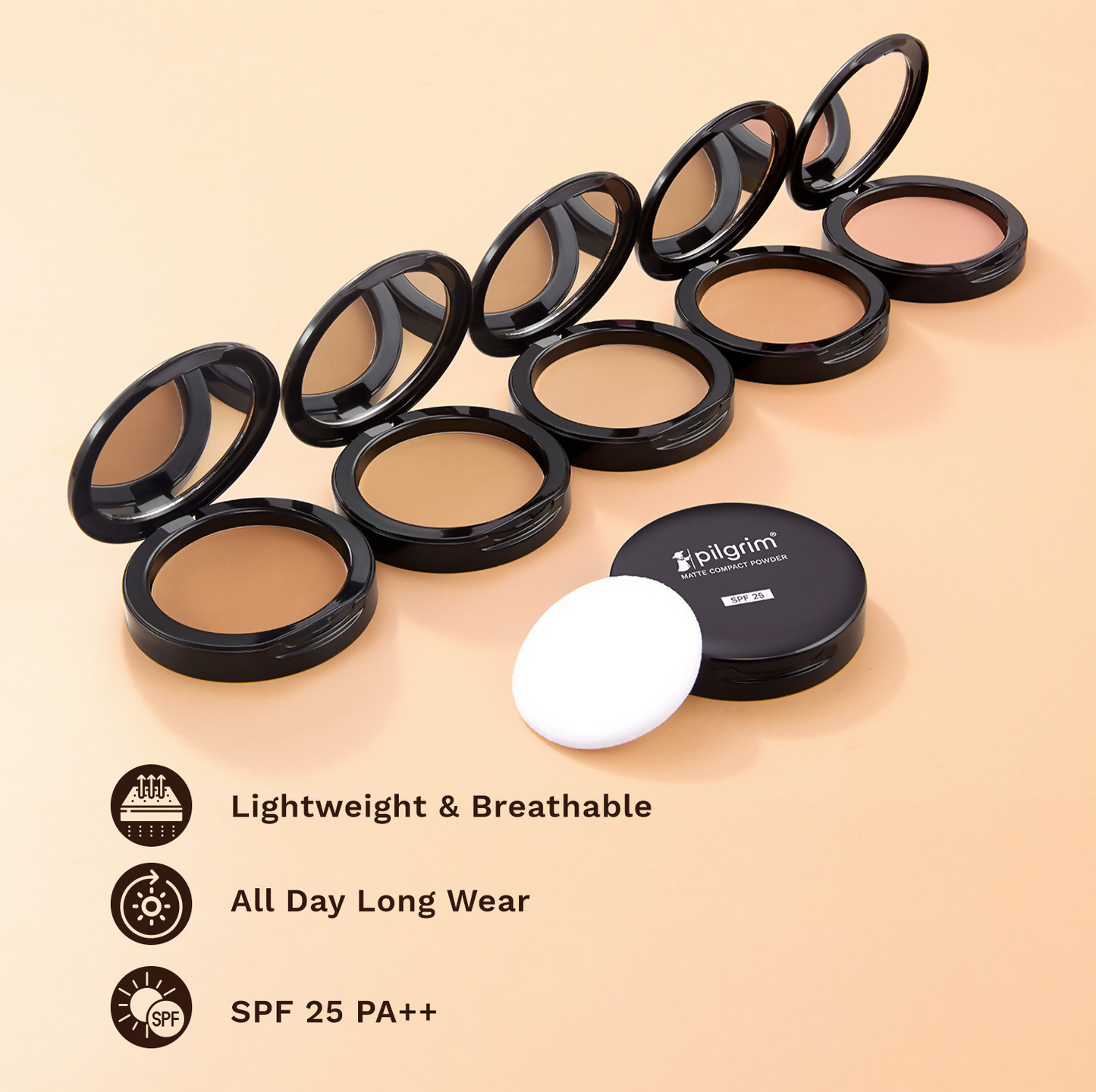 Pilgrim Matte Finish Compact Powder With SPF 25 - Honey-15