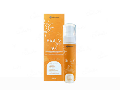 BioUV spray bottle and packaging on a white background
