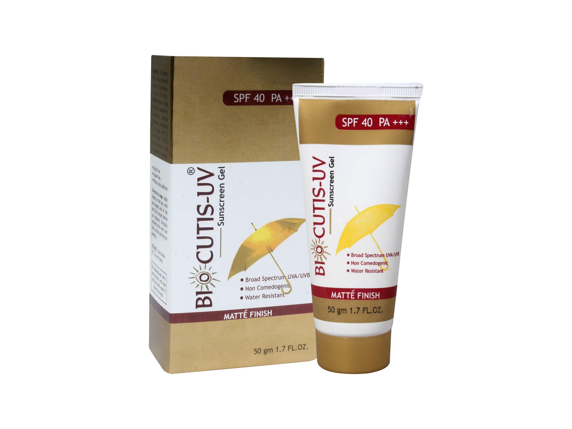 BioCutis UV sunscreen gel tube and packaging on a white background