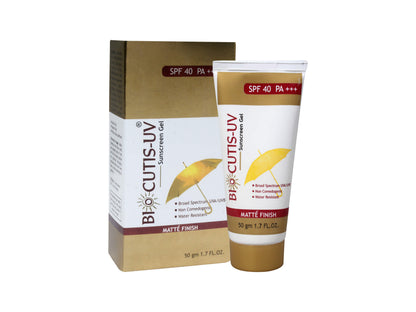 BioCutis UV sunscreen gel tube and packaging on a white background