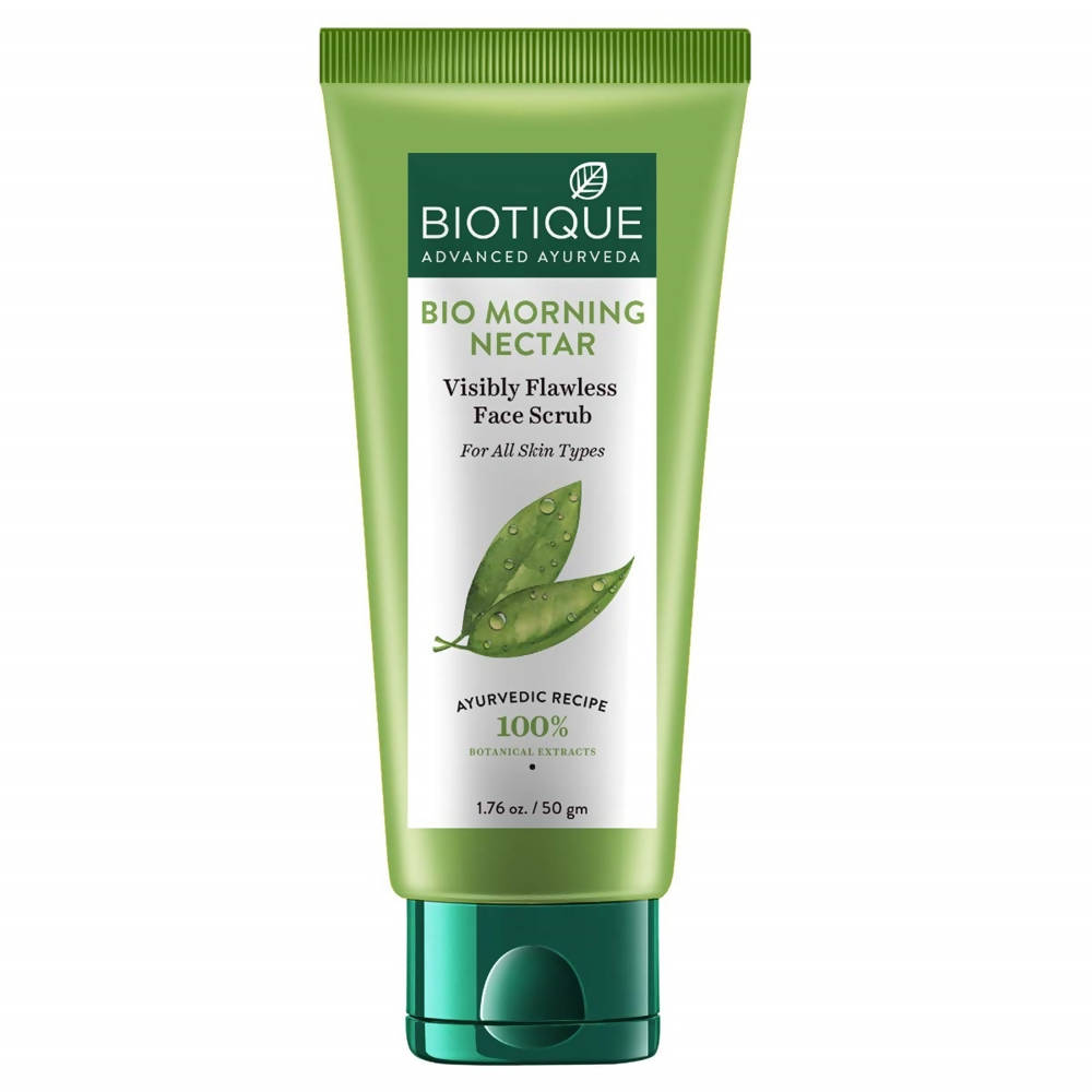 Biotique Bio Morning Nectar face scrub tube on a white background