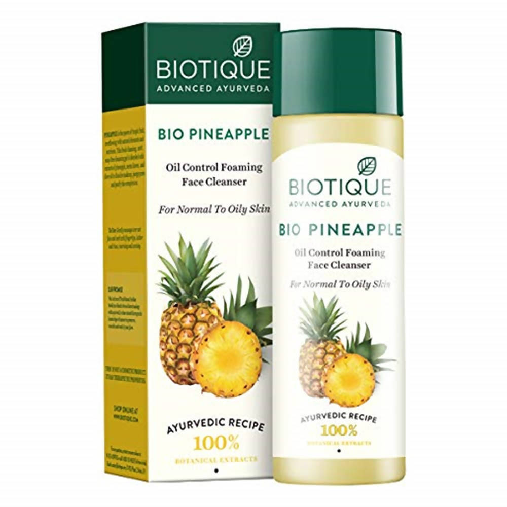 Biotique Bio Pineapple oil control foaming face cleanser with packaging on a white background