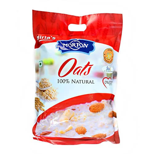 Morton Oats packaging with a red and white design on a white background
