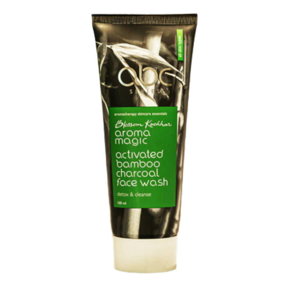 Tube of Aroma Magic activated bamboo charcoal face wash on a white background