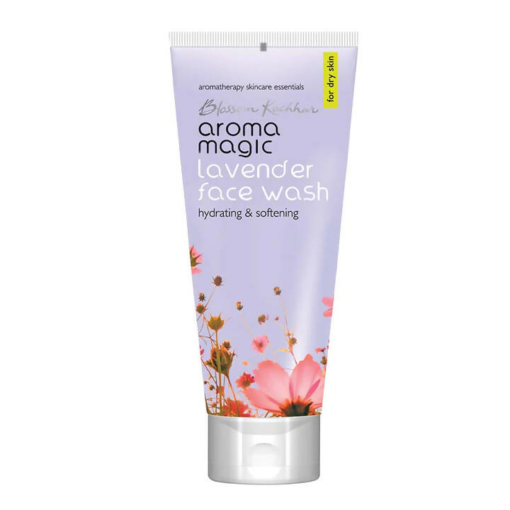 Aroma Magic Lavender Face Wash tube with floral design on a white background