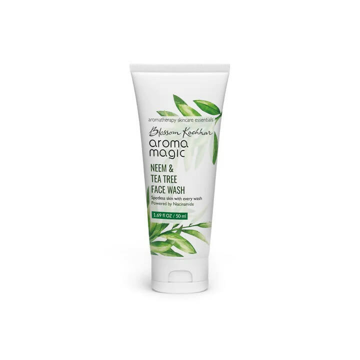 Tube of Aroma Magic Neem & Tea Tree Face Wash on a white background