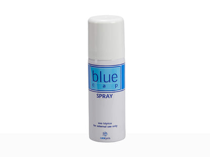 White spray bottle labeled 'blue cap' on a white background