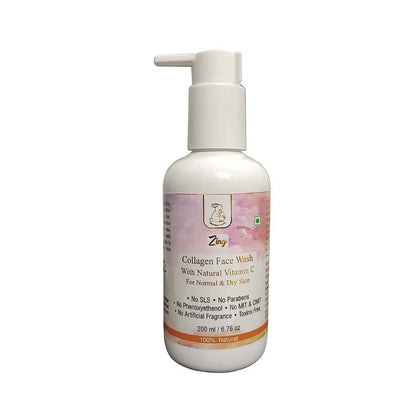 Collagen face wash bottle with pump on a white background