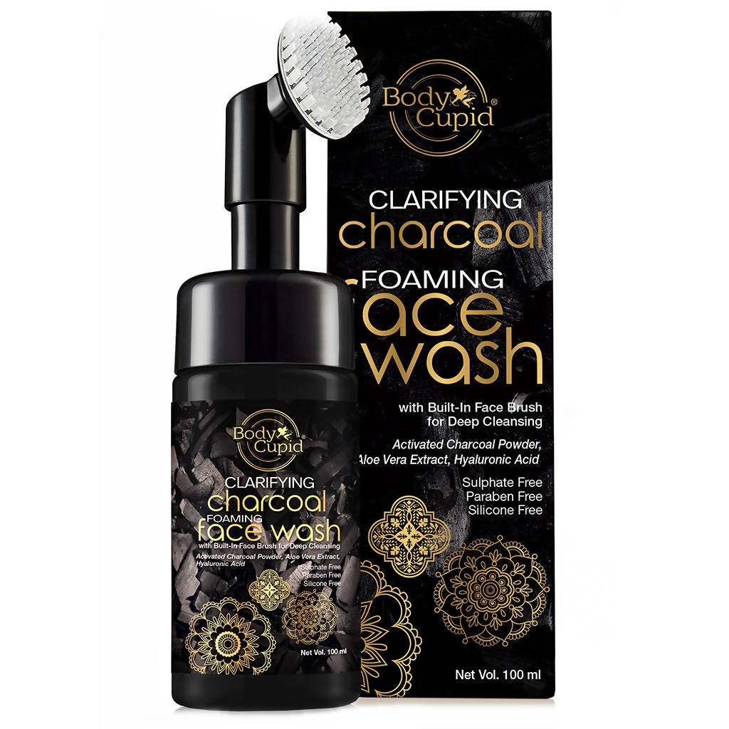 Body Cupid Clarifying Charcoal Foaming Face Wash with packaging on a white background