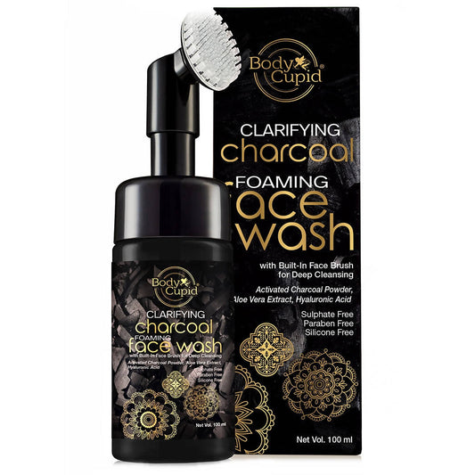 Body Cupid Clarifying Charcoal Foaming Face Wash with packaging on a white background