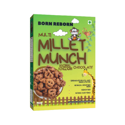 Box of Multi Millet Munch Animal Kingdom Chocolaty on a white background