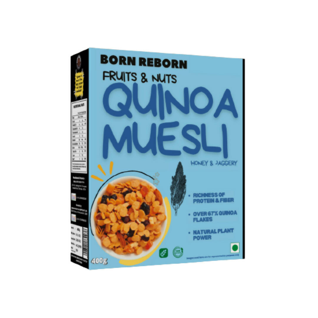 Box of Born Reborn Quinoa Muesli on a white background