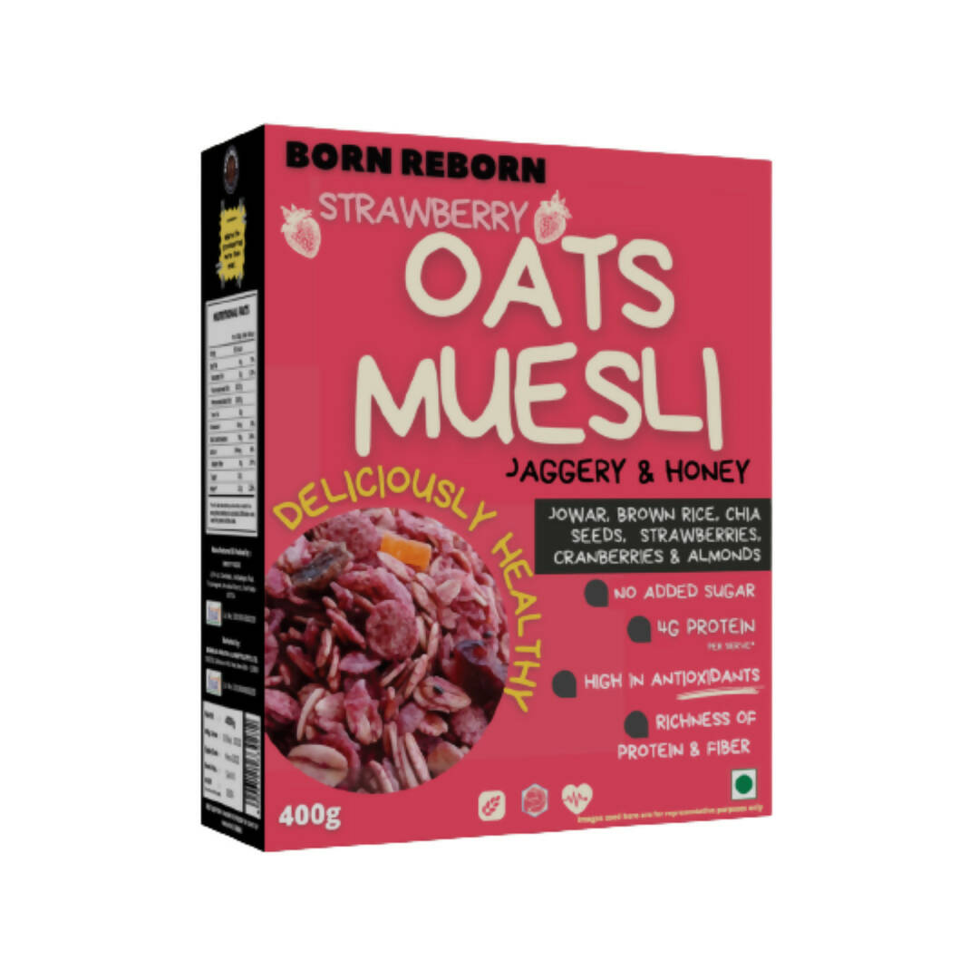 Box of Born Reborn Strawberry Oats Muesli on a white background