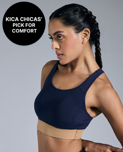 Breathe Easy Cotton Slip-On Sports Bra Navy Blue