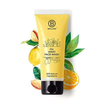 Yellow face wash tube with branding and product details on a white background