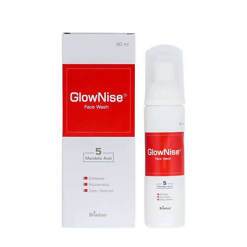 GlowNise face wash packaging including box and bottle on a white background