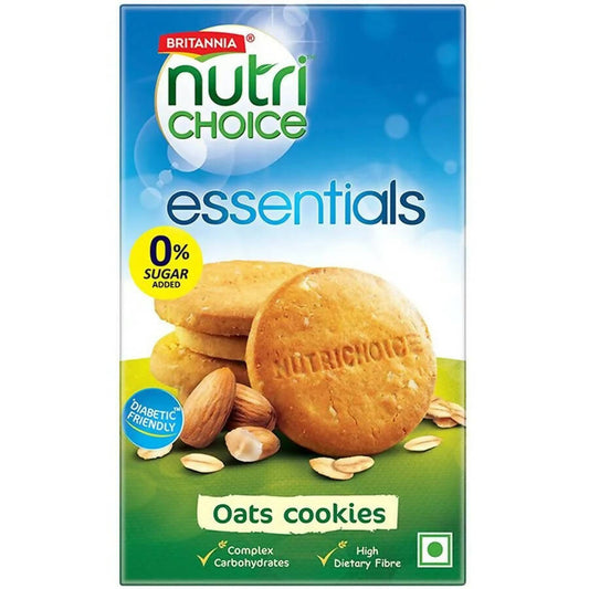 Box of Britannia NutriChoice Oats cookies with a blue and green background