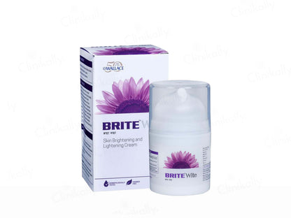 Brite skin brightening cream packaging with purple flower design on a white background