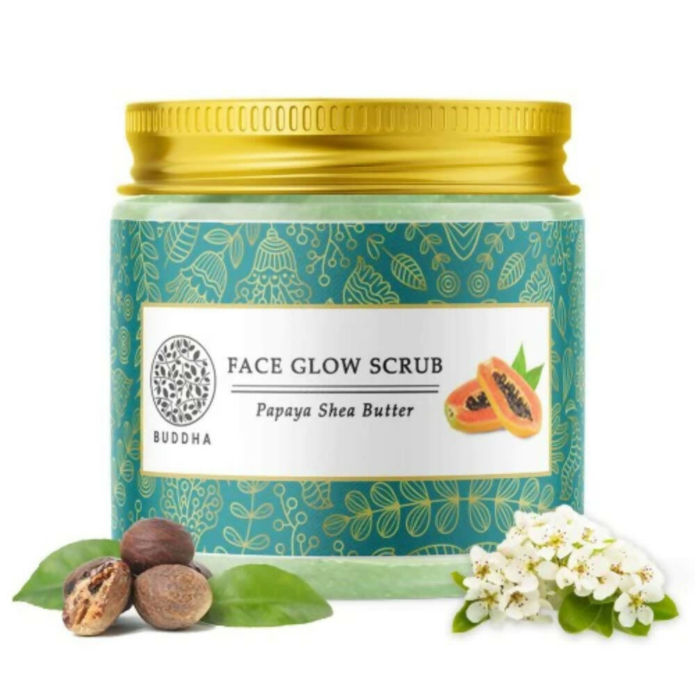 Jar of Face Glow Scrub with Papaya Shea Butter on a white background