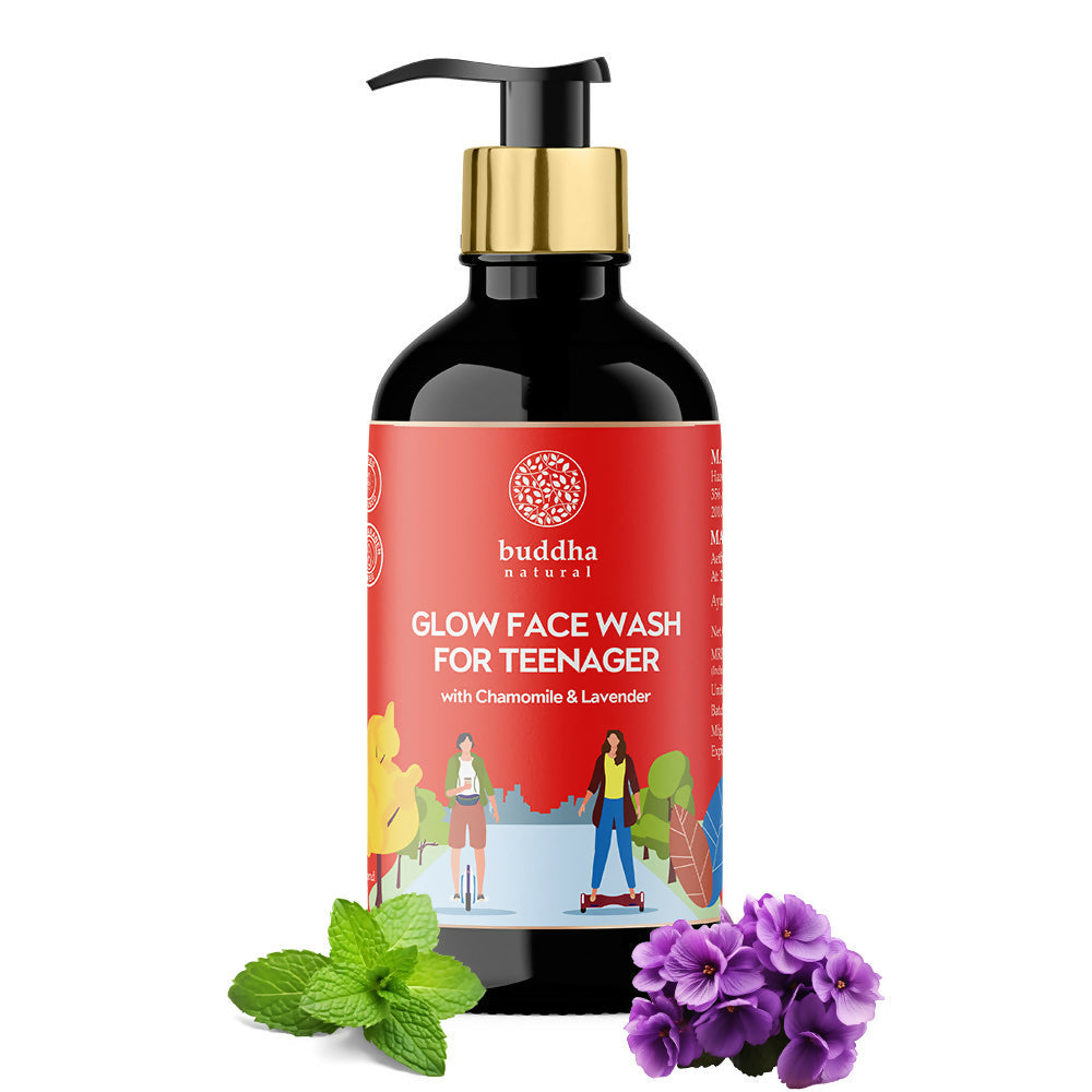 Buddha Naturals Glow Face Wash for Teenager with pump dispenser on a white background