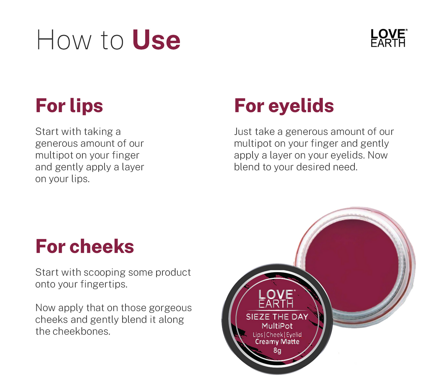 Love Earth Lip Tint & Cheek Tint Multipot Combo Raspberry Pink & Caramel Brown