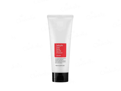 Tube of cleanser with a red label on a white background