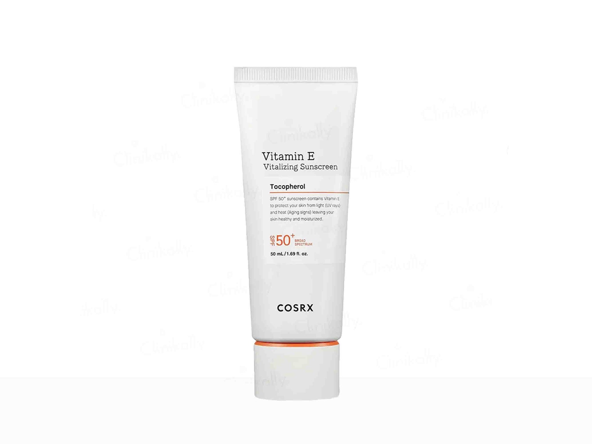 Cosrx sunscreen tube with Vitamin E on a white background