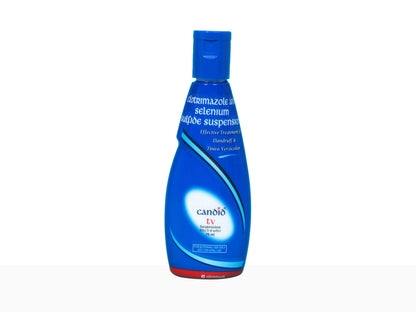 Blue bottle labeled 'Candid' on a white background