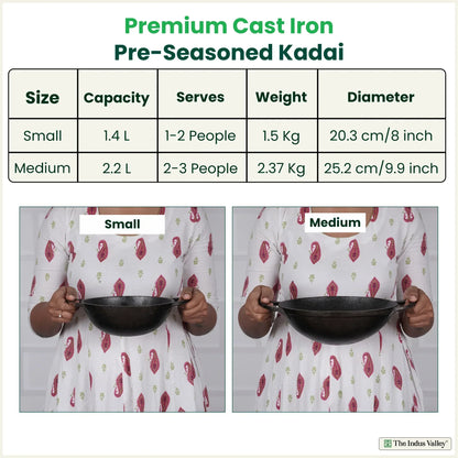 The Indus Valley CASTrong Cast Iron Kadai, Pre-seasoned, Nonstick, 100% Pure, Toxin-free, 20.3cm, 1.4L, 1.5kg
