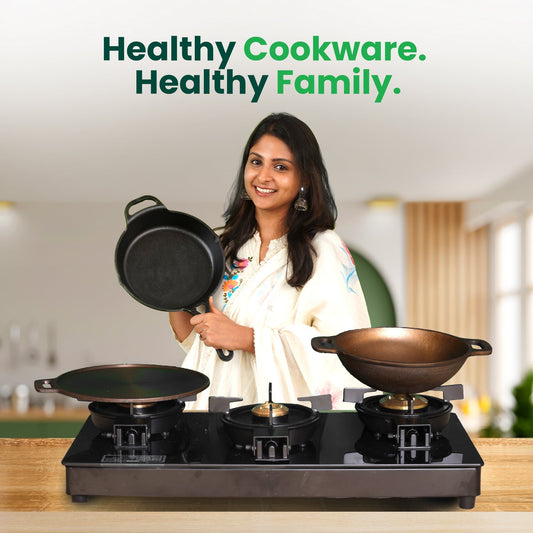 The Indus Valley Super Smooth Cast Iron Set: Kadai+ Tawa+ Frypan, Kitchen set for Home, Nonstick, 100% Pure, Toxin-free, Tadka Pan