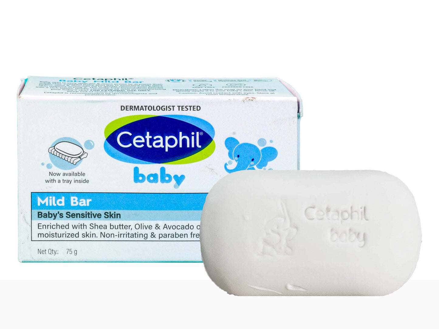 Cetaphil baby soap bar and packaging on a white background