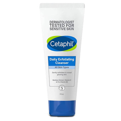 Cetaphil Daily Exfoliating Cleanser tube on a white background