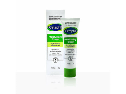 Cetaphil moisturizing cream tube and packaging on a white background