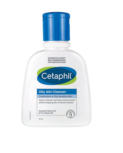 Cetaphil oily skin cleanser bottle on a white background