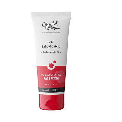 Tube of Chemist at Play face wash with salicylic acid on a white background