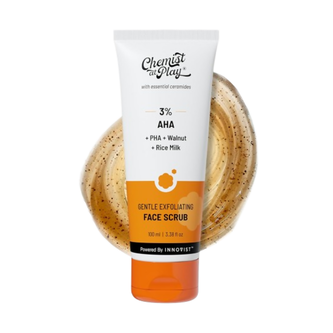 Tube of Chemist at Play Gentle Exfoliating Face Scrub with scrub on top