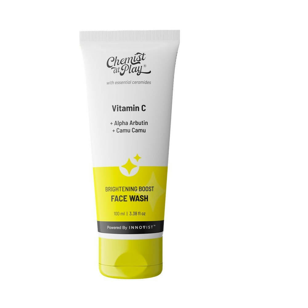 Tube of Chemist at Play Vitamin C Brightening Boost Face Wash on a white background