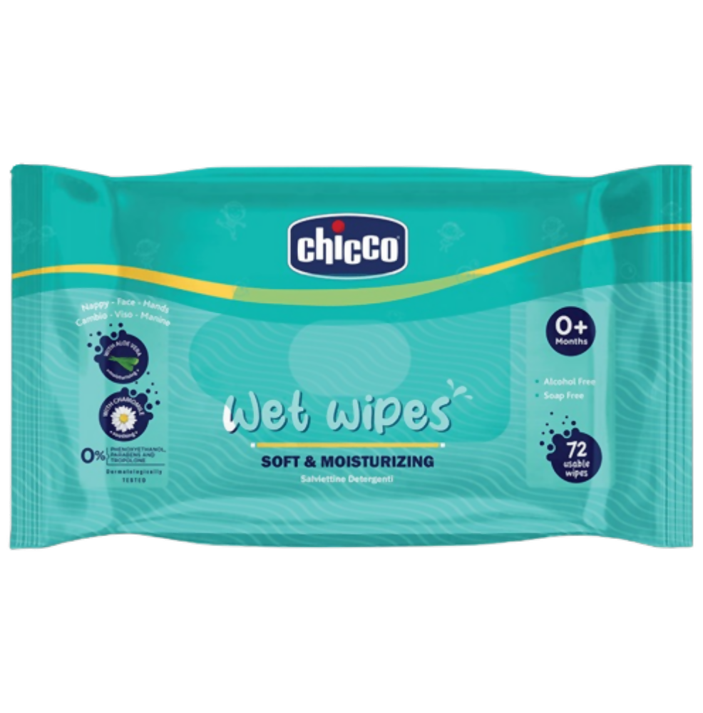 Pack of Chicco wet wipes on a white background