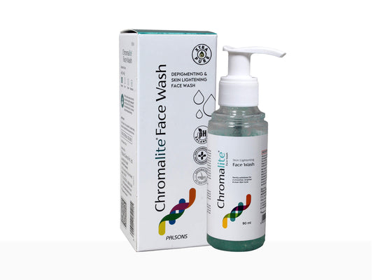 Chromalite Face Wash bottle with pump and packaging on a white background