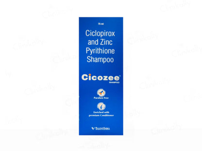 Cicozee shampoo packaging with blue background and white text