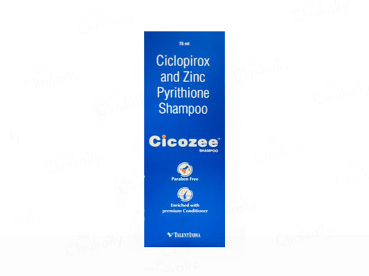 Cicozee shampoo packaging with blue background and white text