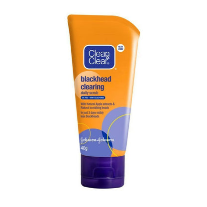 Clean & Clear blackhead clearing scrub tube on a white background