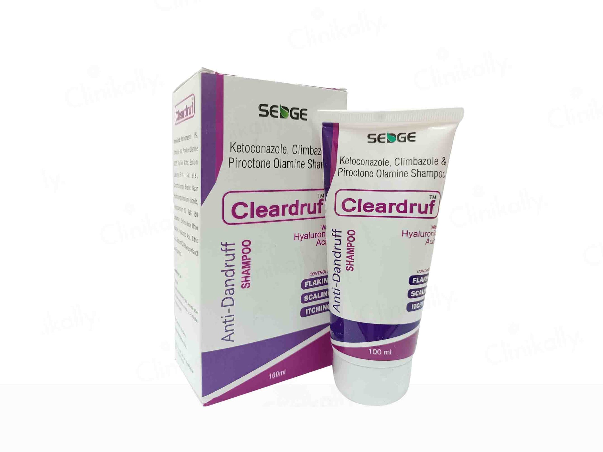 Seige Cleardruff anti-dandruff shampoo packaging on a white background