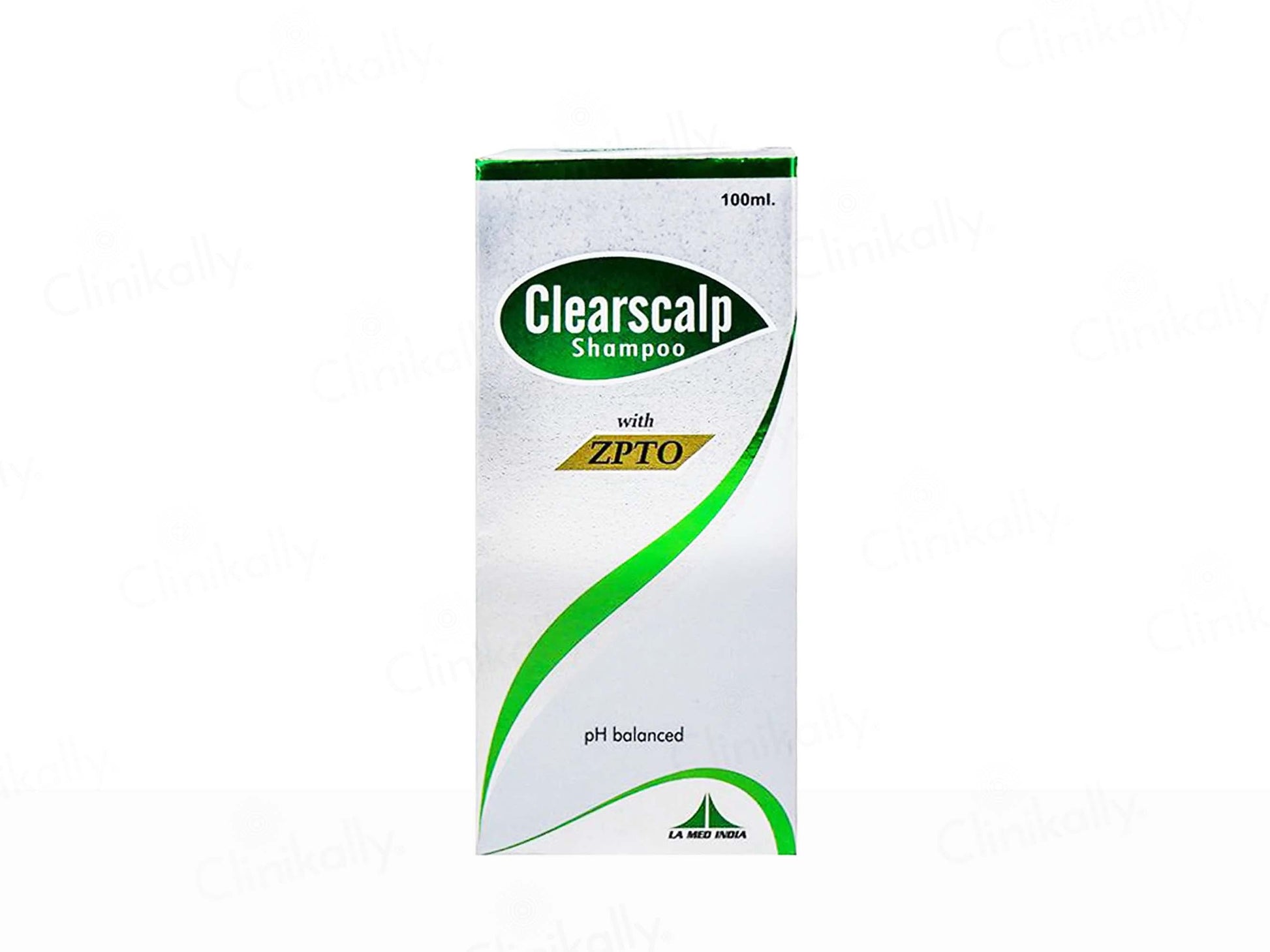 Clearscalp shampoo packaging with green and white design on a white background