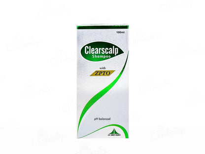 Clearscalp shampoo packaging with green and white design on a white background
